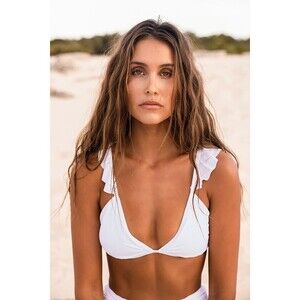Lulus Across The Tides White Ruffled Bikini Top - Size M